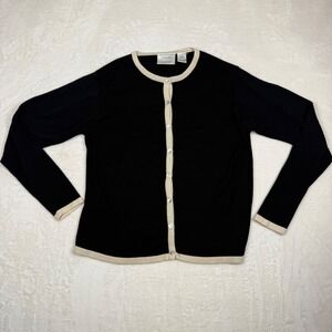 Vintage Kevo Collection Women's Large Black Silk Button Cardigan Sweater Grandma